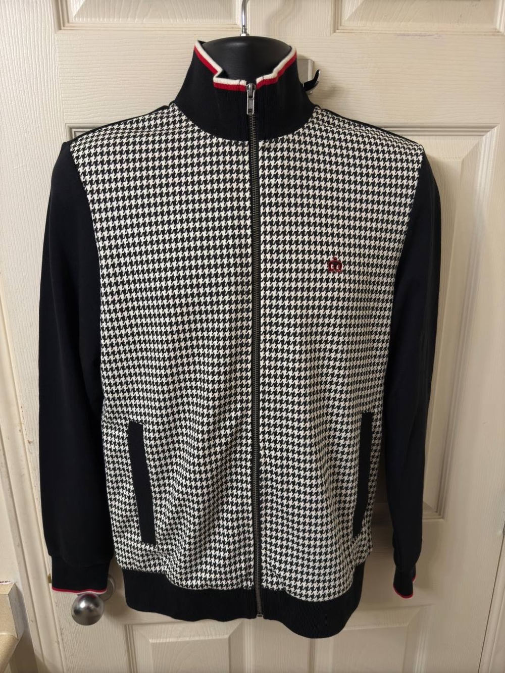 MERC London Classic Houndstoooth Mod Zip Through Jacket Willow Black Small MINT